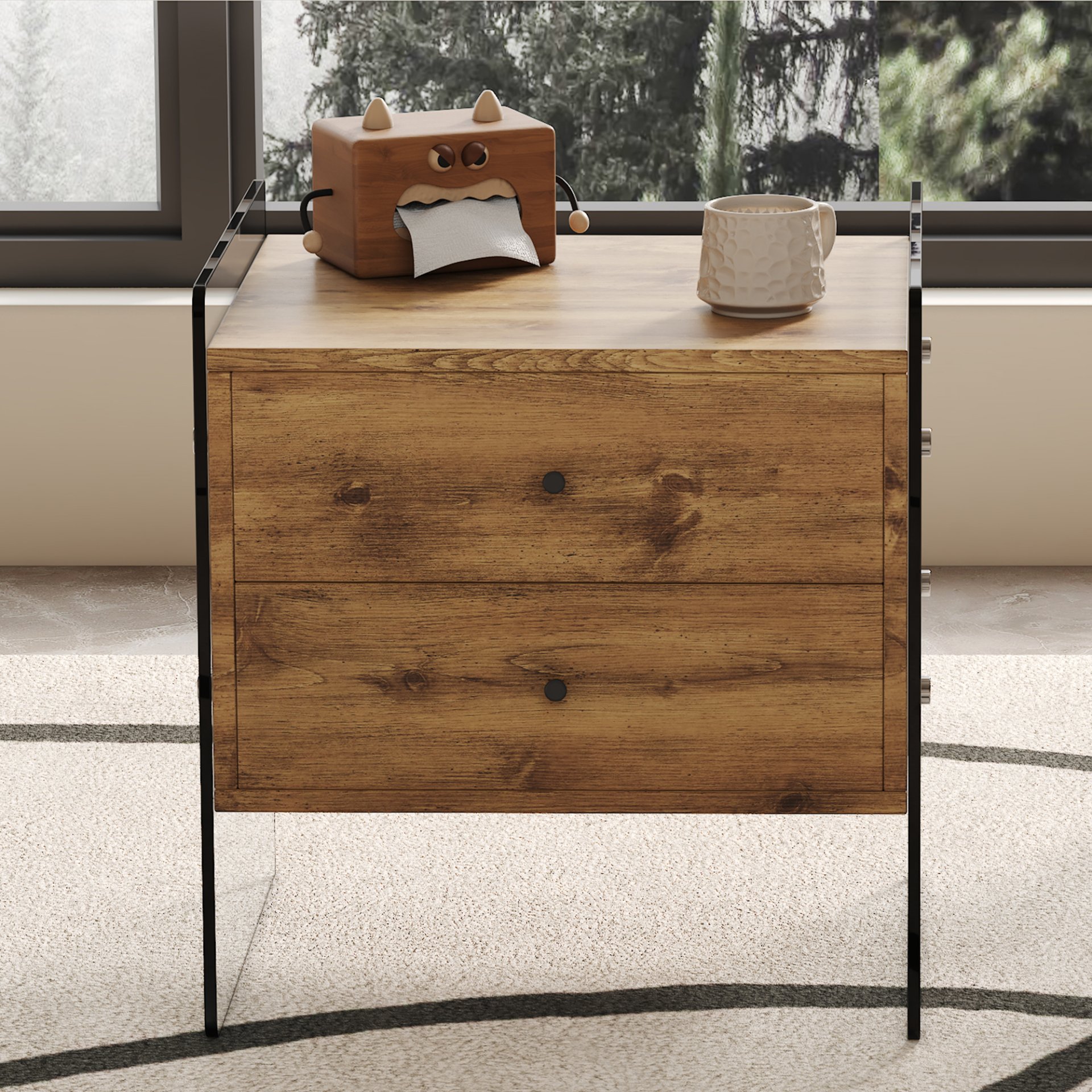 Double Drawer Bedside Table - Wood - Image 4