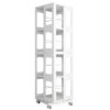 4 Tier All Steel Rotating Bookshelf With 360° Wheels, Large Size Sturdy & Spacious Book Rack, New Style Bookshelf - White - Image 6