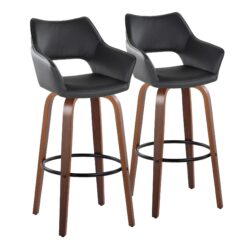 Mustang - Contemporary Fixed Height Barstool With Swivel & Round Footrest (Set of 2) - Walnut / Black