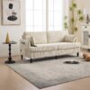 Modern Style Chenille 2 Seater Sofa With LED Light, USB Port, Storage Bag, Wood Legs - Beige - Image 2