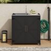 Outdoor Movable Kitchen Sink Patio Modular Kitchen Sink Station With Cabinet For Garden, Patio, Backyard - Matte Black - Image 8