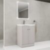 Modern Style Freestanding Bathroom Vanity With White Resin Sink & Soft Close Cabinet Doors - Khaki - Image 2