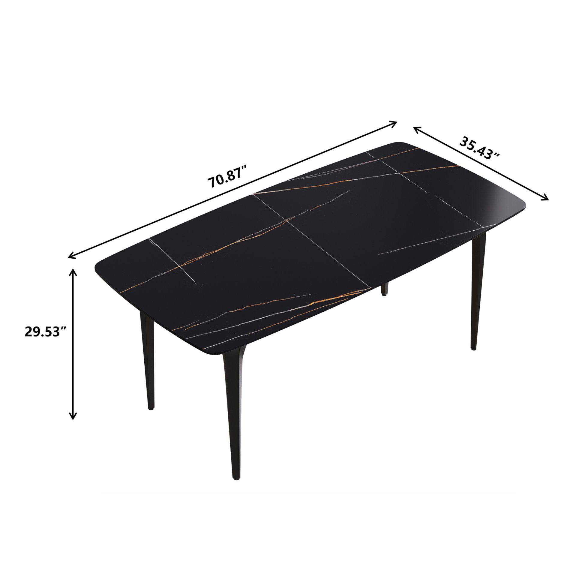 70.87" Modern Artificial Stone Curved Metal Leg Dining Table, Can Accommodate 6-8 People - Black - Image 3