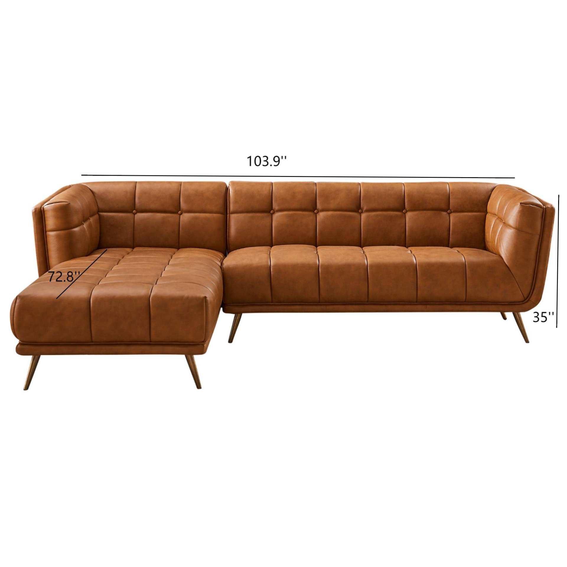 Addison - Left Sectional Leather Sofa - Cognac - Image 3