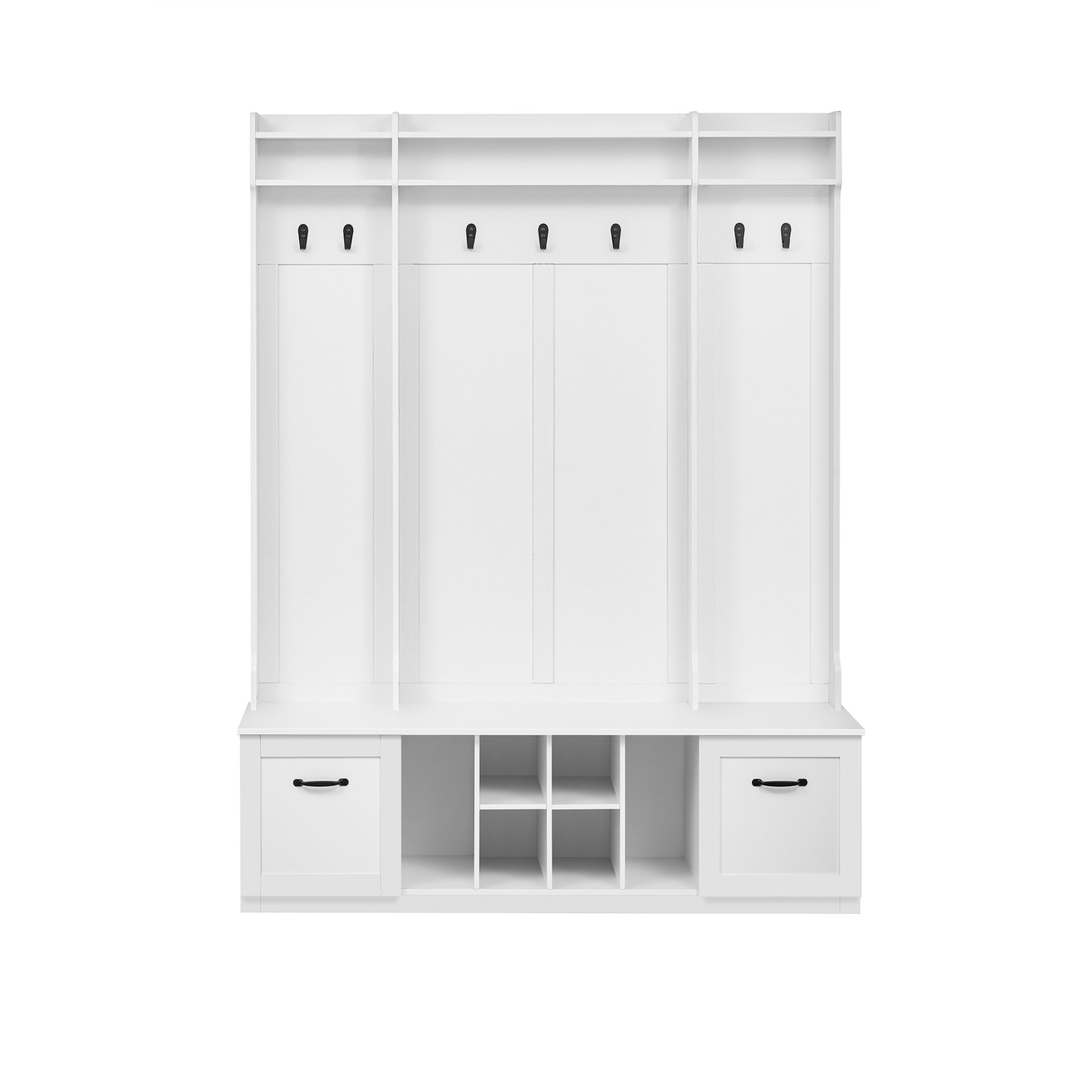 5 In 1 Entryway Bench With Coat Rack, 7 Sturdy Hooks, 2 Spacious Drawers And Adjustable Shelves, Wide Hall Tree With Metal Handles For Hallway - White - Image 12