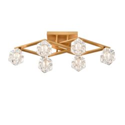 6 Light Crystal Ceiling Light For Dining Room, Modern Ceiling Lamp With Light Fixture For Entryway, Lobby, Kitchen, Bedroom, Living Room, Conference Room, (6*G9 Bulbs Included) - Gold