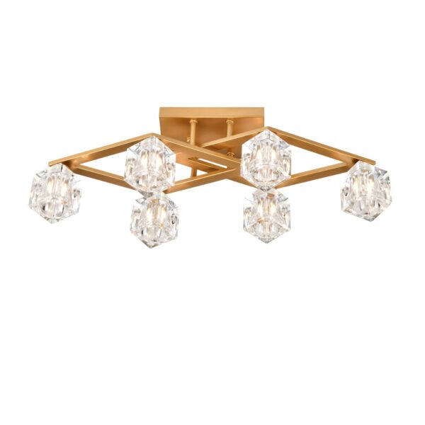 6 Light Crystal Ceiling Light For Dining Room, Modern Ceiling Lamp With Light Fixture For Entryway, Lobby, Kitchen, Bedroom, Living Room, Conference Room, (6*G9 Bulbs Included) - Gold