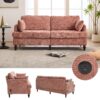 Modern Chenille 2 Seater Sofa With LED Light, USB Port, And Storage Bag - Pink - Image 4