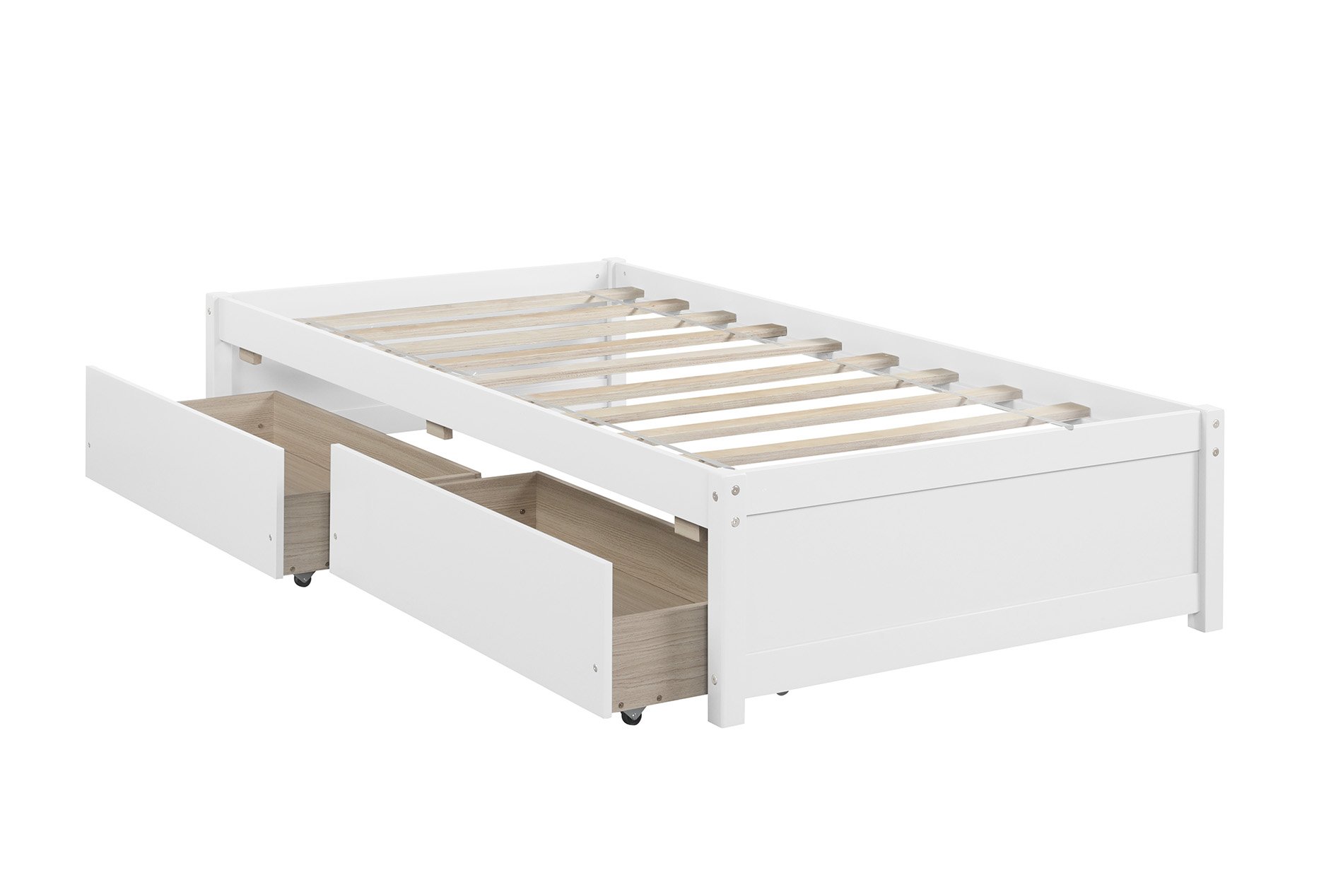 Twin Bed With 2 Drawers, Solid Wood, No Box Spring Needed - White - Image 13