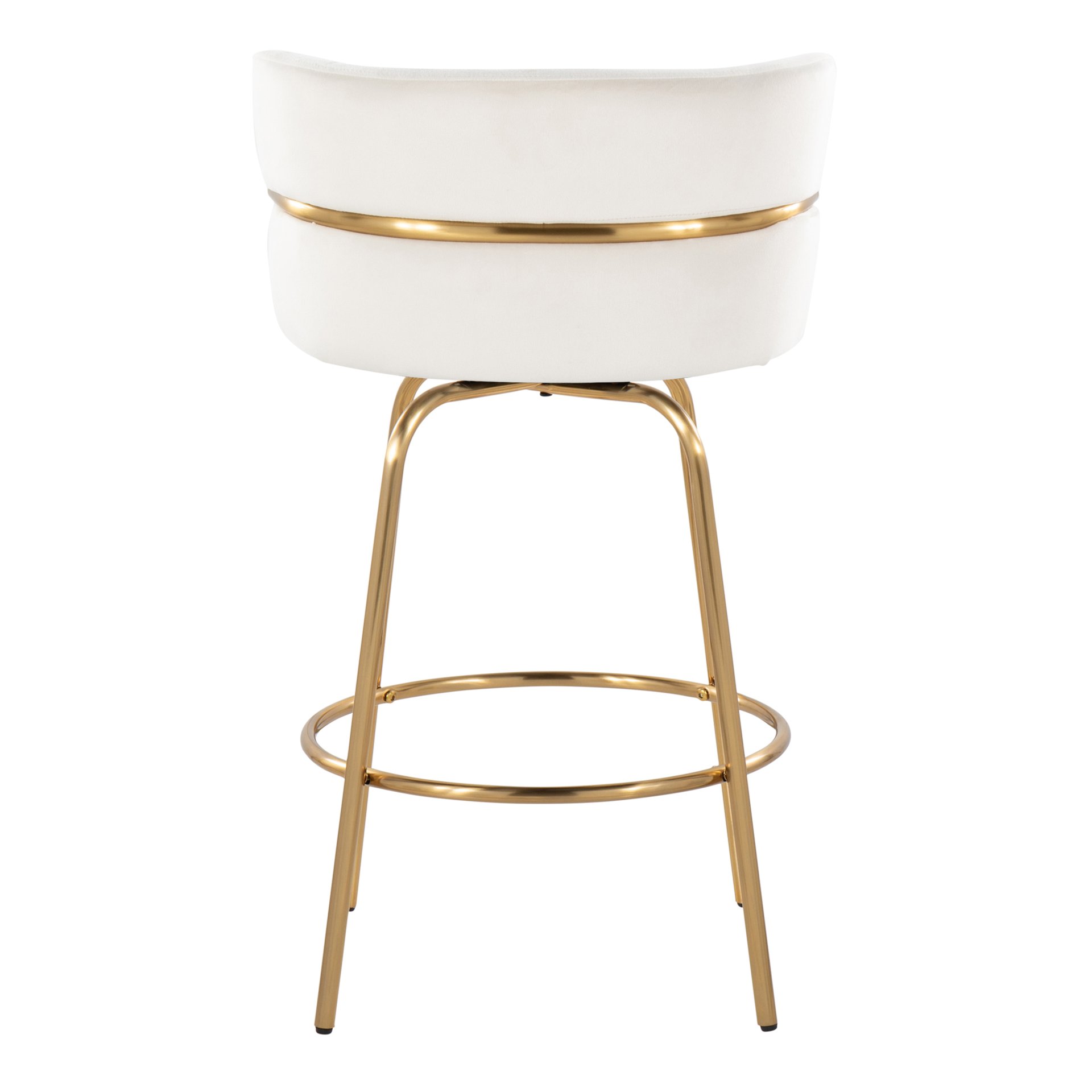 Cinch - Glam / Art Deco Fixed Height Counter Stool With Swivel With Round Footrest (Set of 2) - Gold / Cream - Image 5
