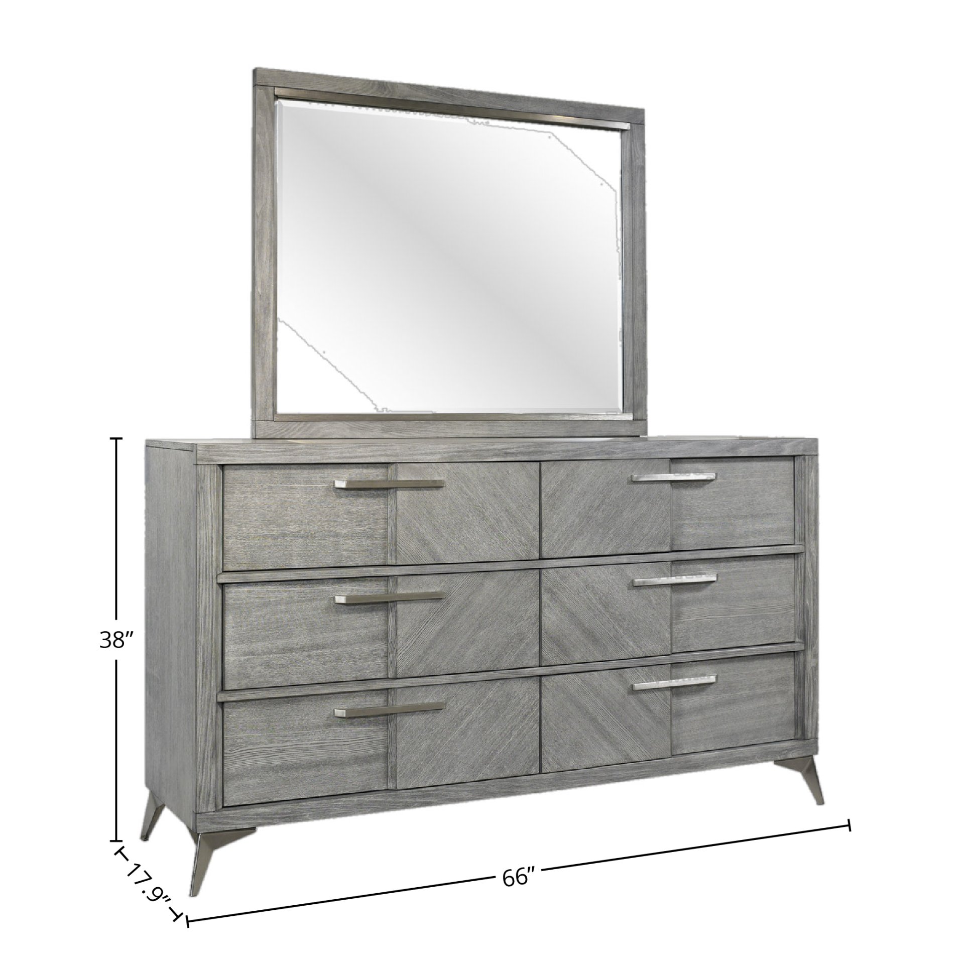 6 Drawer Dresser Book Matched Veneers - Gray - Image 3