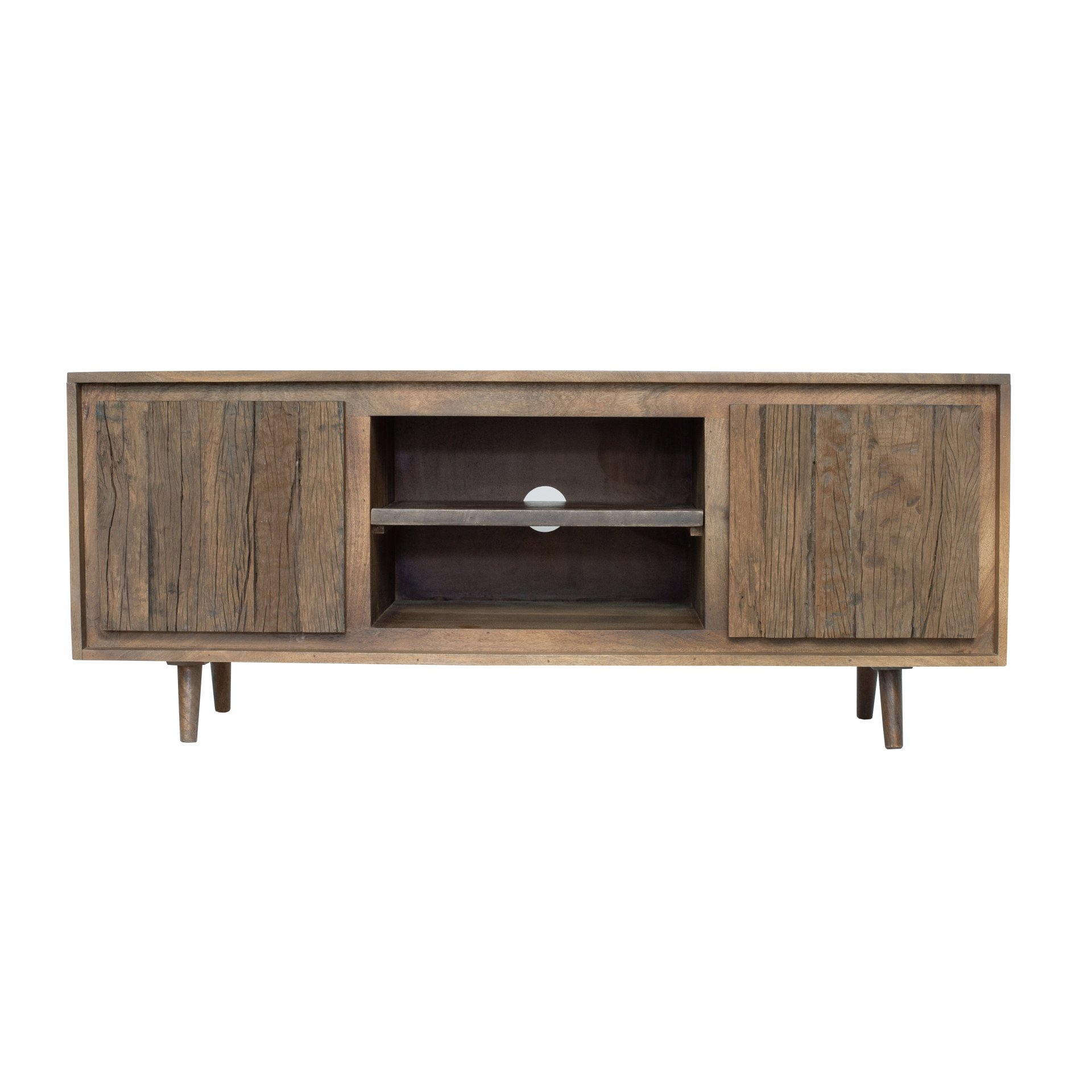 TV Cabinet With Recycle Wood 2 Door - Brown - Image 2