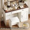 Makeup Vanity Table, Makeup Table With Large Mirror And 11 LED Light, Brightness Adjustable, Dressing Table Desk With 3 Drawers, Vanity Desk For Women (With Stool) - White - Image 2