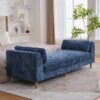 Modern Upholstered End Of Bed Bench With Armrests, Chenille Chaise Lounge Couch - Blue - Image 5