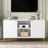 Modern TV Stand For TVs Up To 55", Entertainment Center Media Console, Adjustable Shelf, Metal Legs, Handles And Anti-Tip Device For Living Room - White - Image 3
