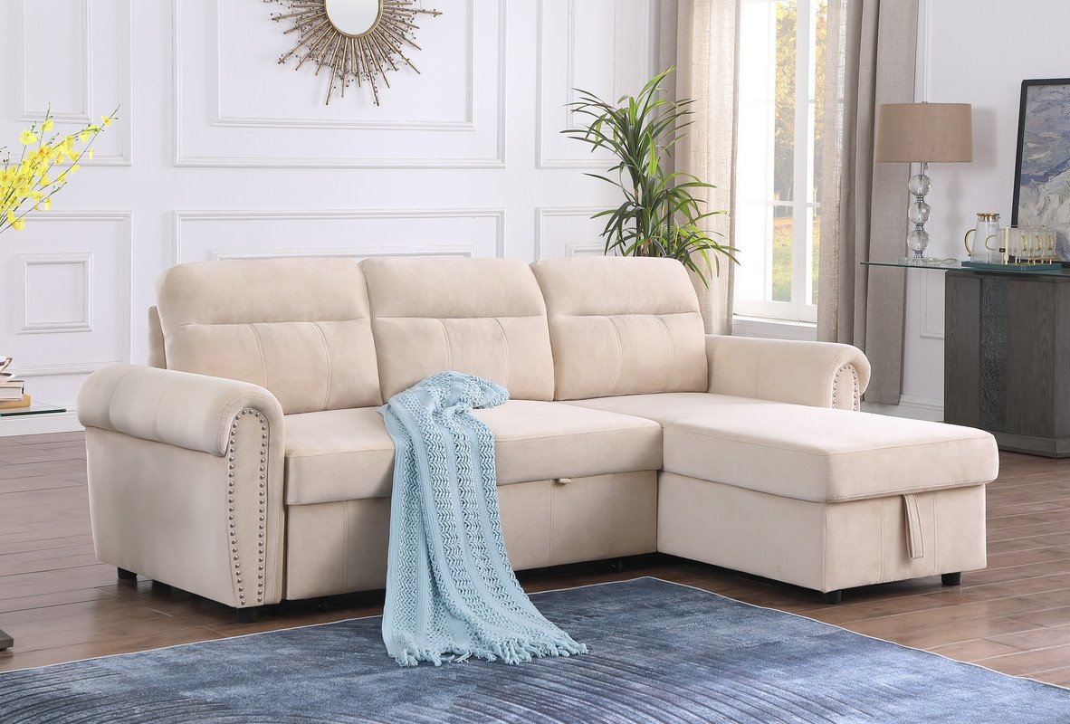 Ashton - Reversible Sleeper Sectional Sofa Chaise - Beige - Image 2