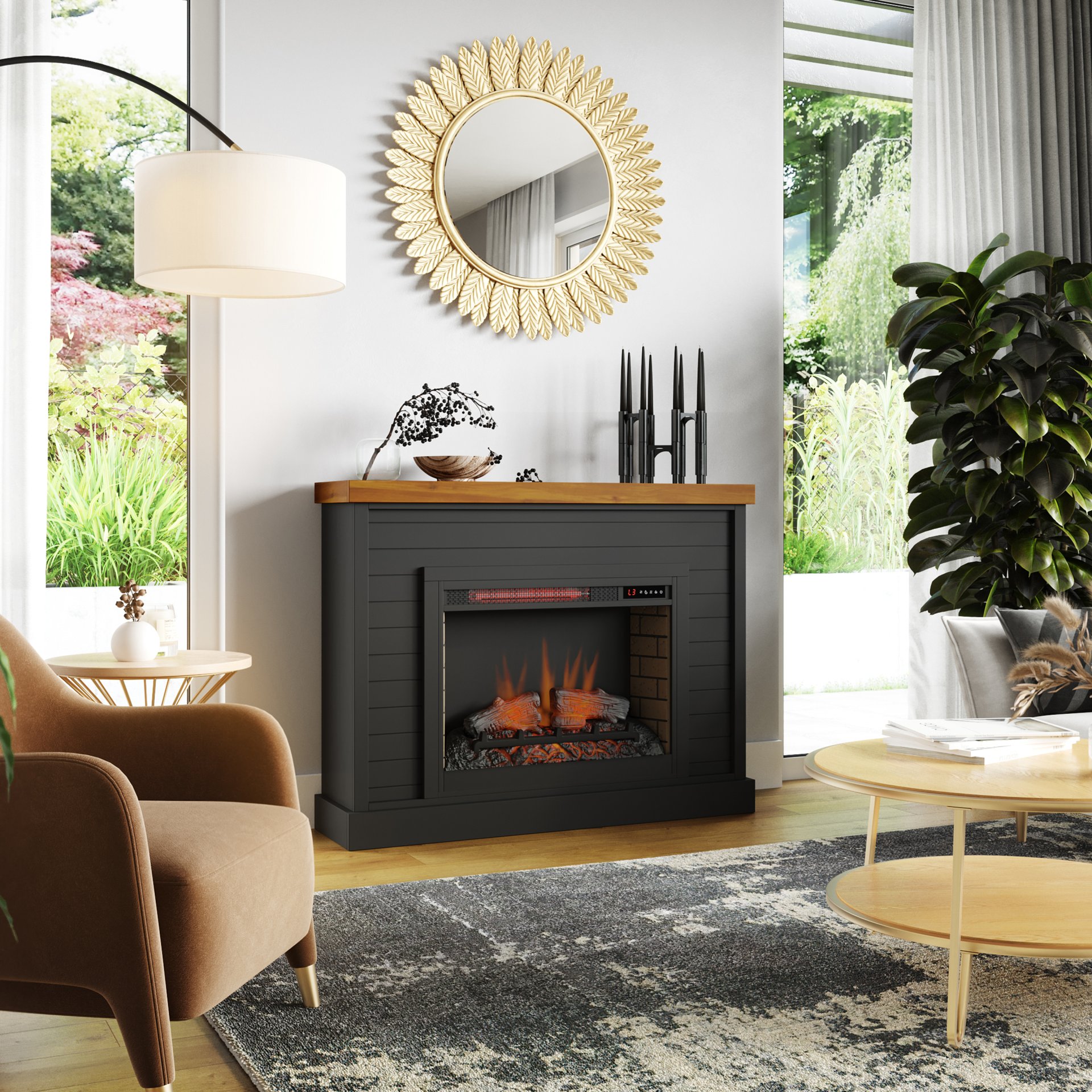 Washington - Fireplace With Mantel - Black, Whiskey - Image 7