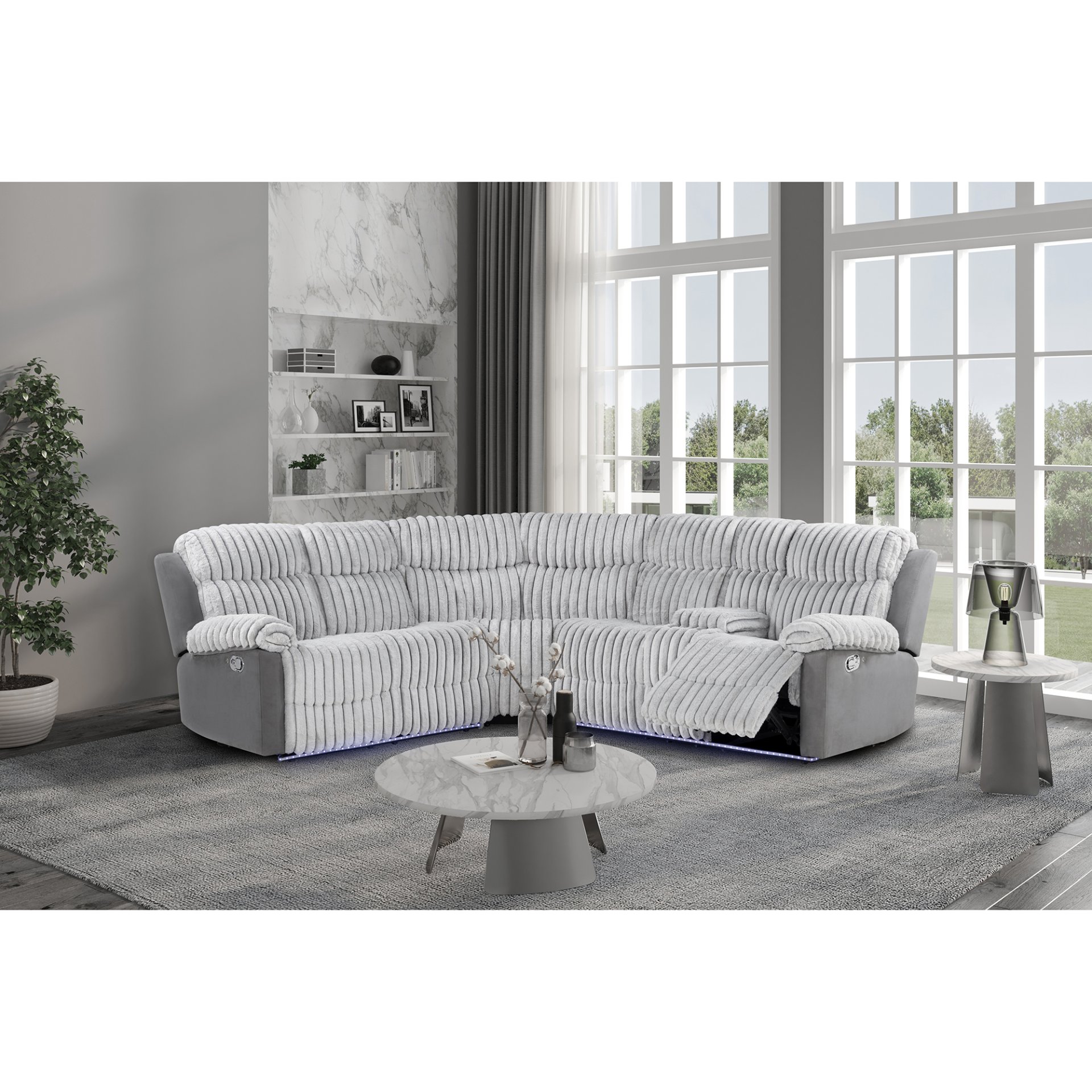 Bruni - Sectional Sofa With LED Lighting And Manual Recline - Gray - Image 2