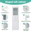 Tall Bathroom Storage Cabinet With Glass Doors, Free-Standing, Two Drawers, And Adjustable Shelves, MDF Board, Painted Perfect For Displaying Your Favorite Items - White - Image 4