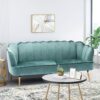 Modern Glam 3 Seater Sofa Velvet With Iron Legs - Turquoise - Image 2