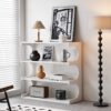 Multifunctional 4 Tier Book Shelf & Coffee Table For Living Room Bedroom Dining Room Study Entryway, Creative Furniture Floor Bookshelf, Minimalist Organizer Storage Shelves - White - Image 2