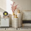 Floor Metal Vase Modern Style Decoration Home Droplet Shaped Metal Vase 3 Piece Set Gorgeous Home Decoration Large Glazed Metal Vase - Gold / White - Image 12