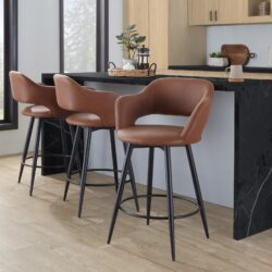 Margarite - Contemporary Fixed Height Counter Stool With Swivel With Round Footrest (Set of 2) - Matte Black / Brown