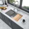 32" Undermount Kitchen Sink 16 Gauge Single Bowl With Ledge Workstation - Brushed Nickel - Image 2