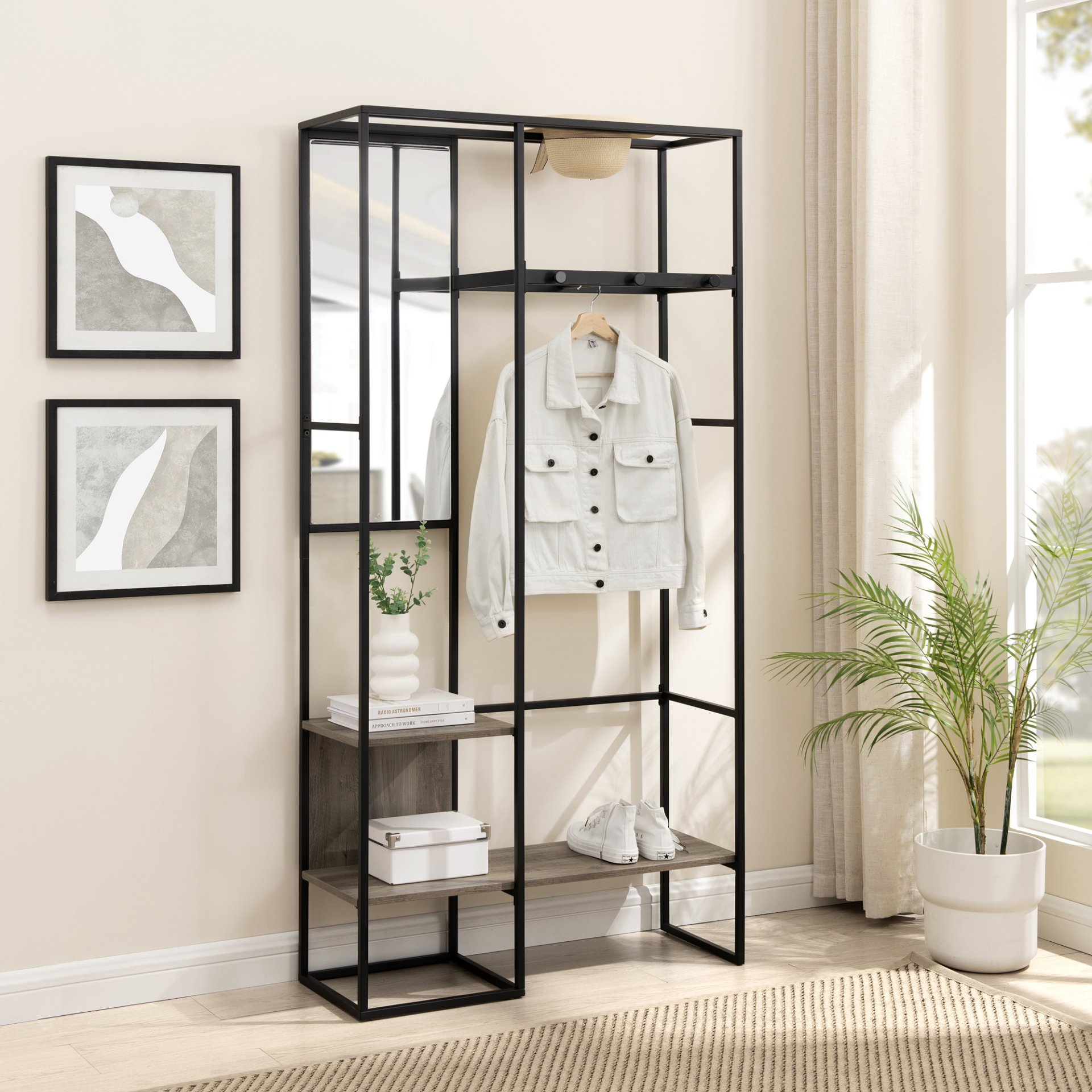 Modern Hall Tree With Hanging Storage - Gray Wash - Image 2