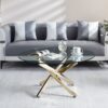 Modern Round Tempered Glass Coffee Table With Chrome Legs - Gold - Image 2