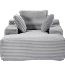 Oversized Chaise Lounge Chair Cozy Cloud Couch, Plush Corduroy Upholstered Sleeper Sofa Daybed With 3 Throw Pillows And Wide Armrest For Living Room - Gray