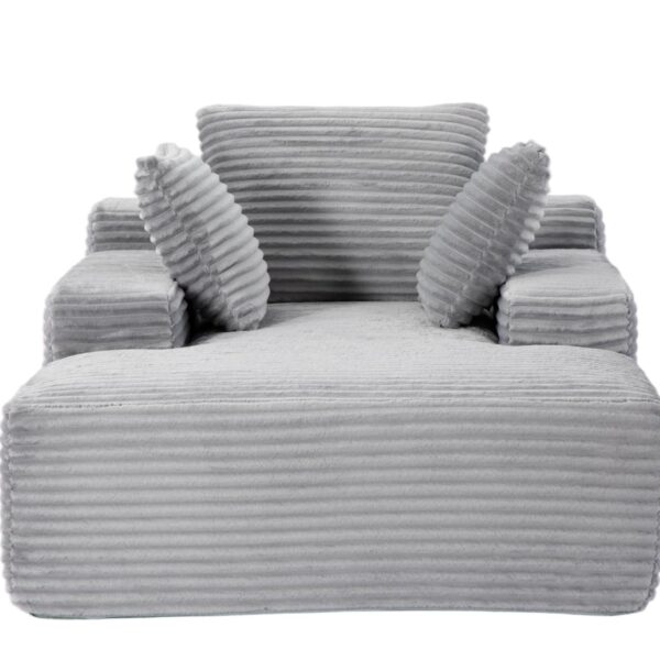 Oversized Chaise Lounge Chair Cozy Cloud Couch, Plush Corduroy Upholstered Sleeper Sofa Daybed With 3 Throw Pillows And Wide Armrest For Living Room - Gray