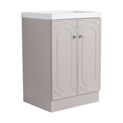 Modern Style Freestanding Bathroom Vanity With White Resin Sink & Soft Close Cabinet Doors - Khaki