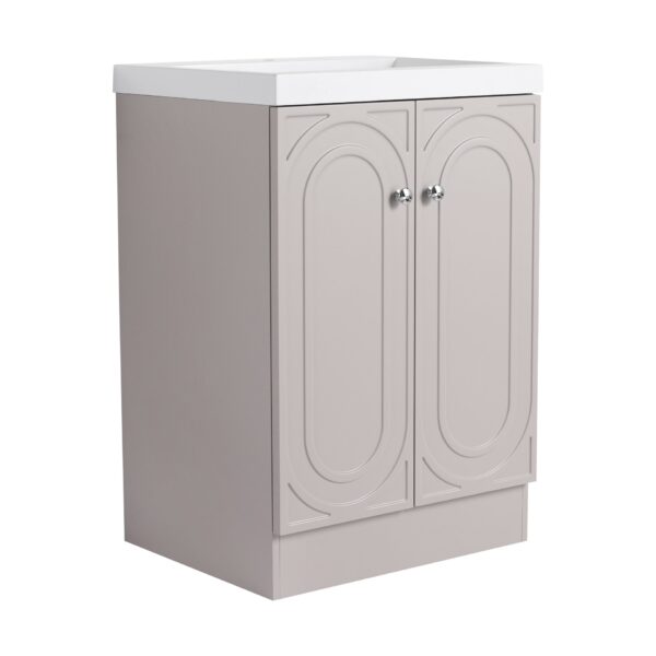 Modern Style Freestanding Bathroom Vanity With White Resin Sink & Soft Close Cabinet Doors - Khaki
