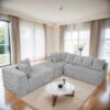 Modular U Shaped Sectional Sofa, 4 Seater Chaise Lounge With Reversible Design - Gray Striped - Image 4