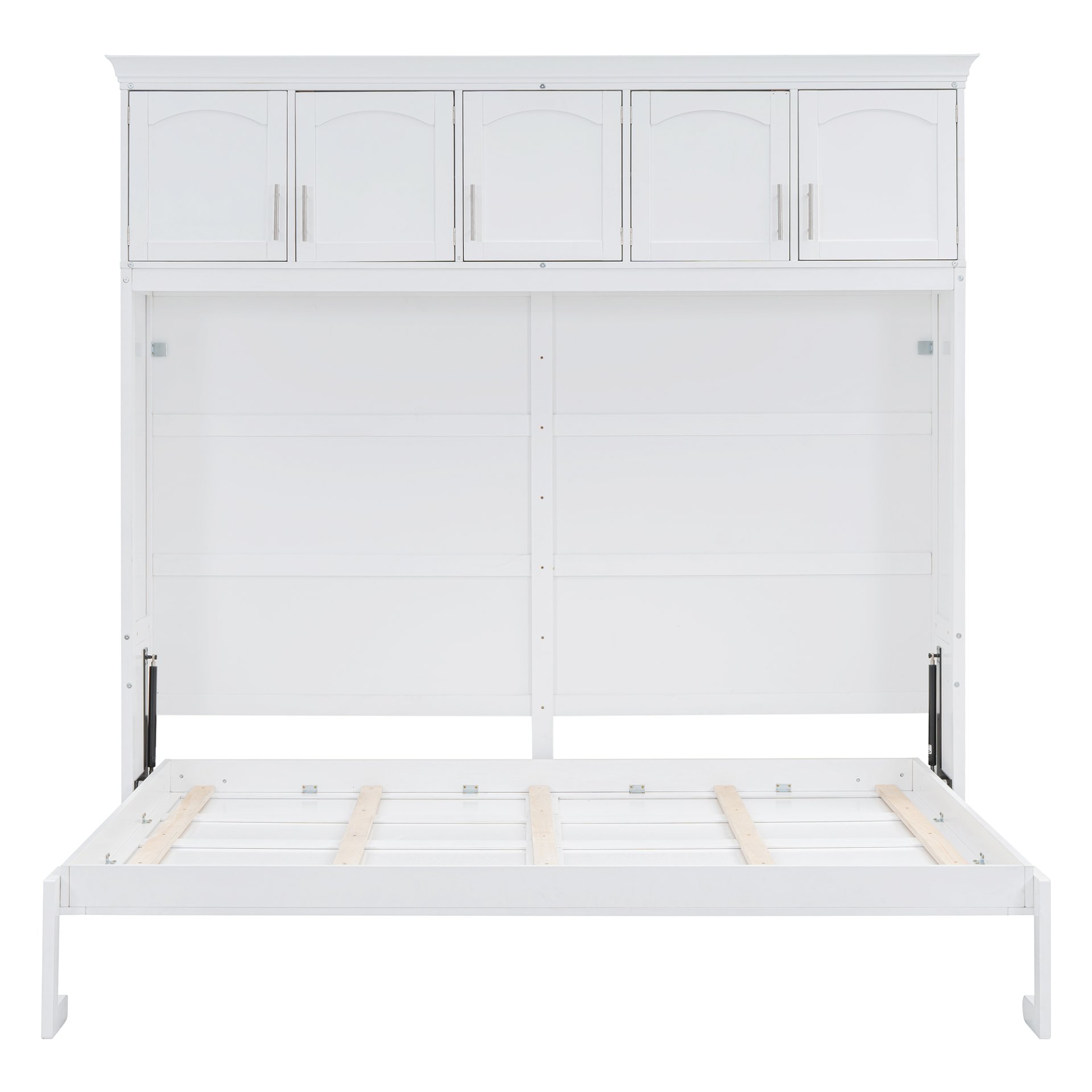 Full Size Space Saving Murphy Wall Bed With Top Cabinets, Flexible Slats - White - Image 19