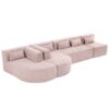 Modern Upholstered L Shape Sofa With 2 Chaise Lounges And Five Back Pillows Boucle Fabric - Pink - Image 14