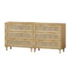 3 Drawers Rattan Storage Cabinet Rattan Drawer, For Bedroom, Living Room, Dining Room, Hallways (Set of 2) - Oak - Image 8