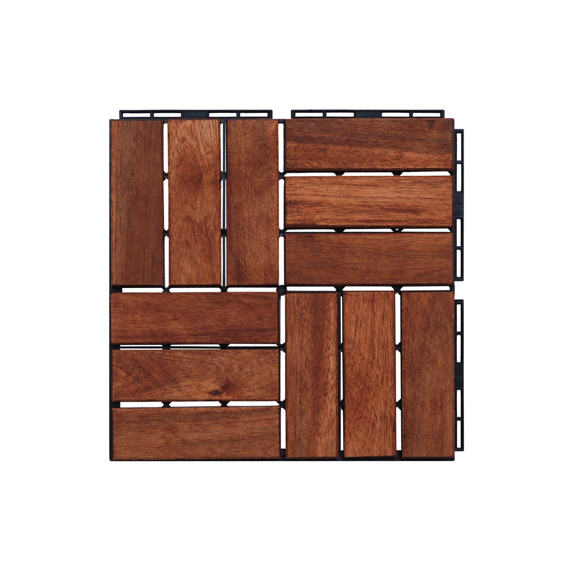Acacia Wood Interlocking Deck Tiles Checker Pattern, 10 Piece Square Acacia Hardwood Outdoor Flooring For Patio, Bancony, Pool Side - Brown - Image 24
