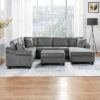 U Shaped Sectional Sofa Chenille Upholstered With Movable Storage Ottoman - Dark Gray - Image 9