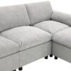 Modular Sectional With Storage Pockets, 5 Seat U Shaped Couch Set With Pillows, Free Combination Modern Cloud Sofa With 2 Movable Ottoman - Medium Gray - Image 12