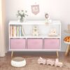 Kids Bookcase With Collapsible Fabric Drawers, Children's Book Display, Toy Storage Cabinet Organizer - White / Pink - Image 15