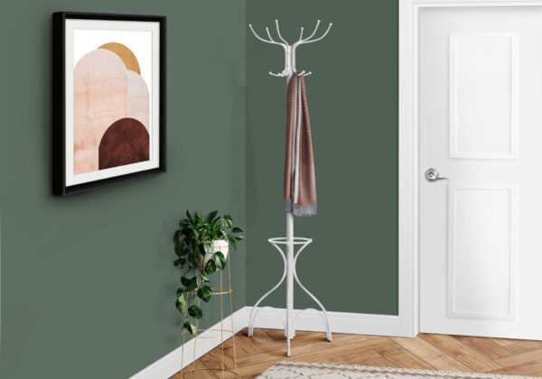 Coat Rack, Hall Tree, Free Standing, 12 Hooks, Entryway, 70"H, Umbrella Holder, Contemporary & Modern - White