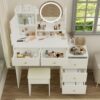 Fashion Vanity Desk With Mirror And Lights For Makeup And Cushioned Chair, Adjustable 3 Color Lighting - White - Image 9