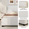 King Size High Headboard Wingback Linen Upholstered Bed No Box Spring - Beige - Image 5