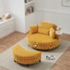 Corduroy Sofa With Two Throw Pillows And A Waist Pillow With An Extra Tray For Comfortable Seating Suitable For Small Apartment Bedroom Space - Yellow - Image 3