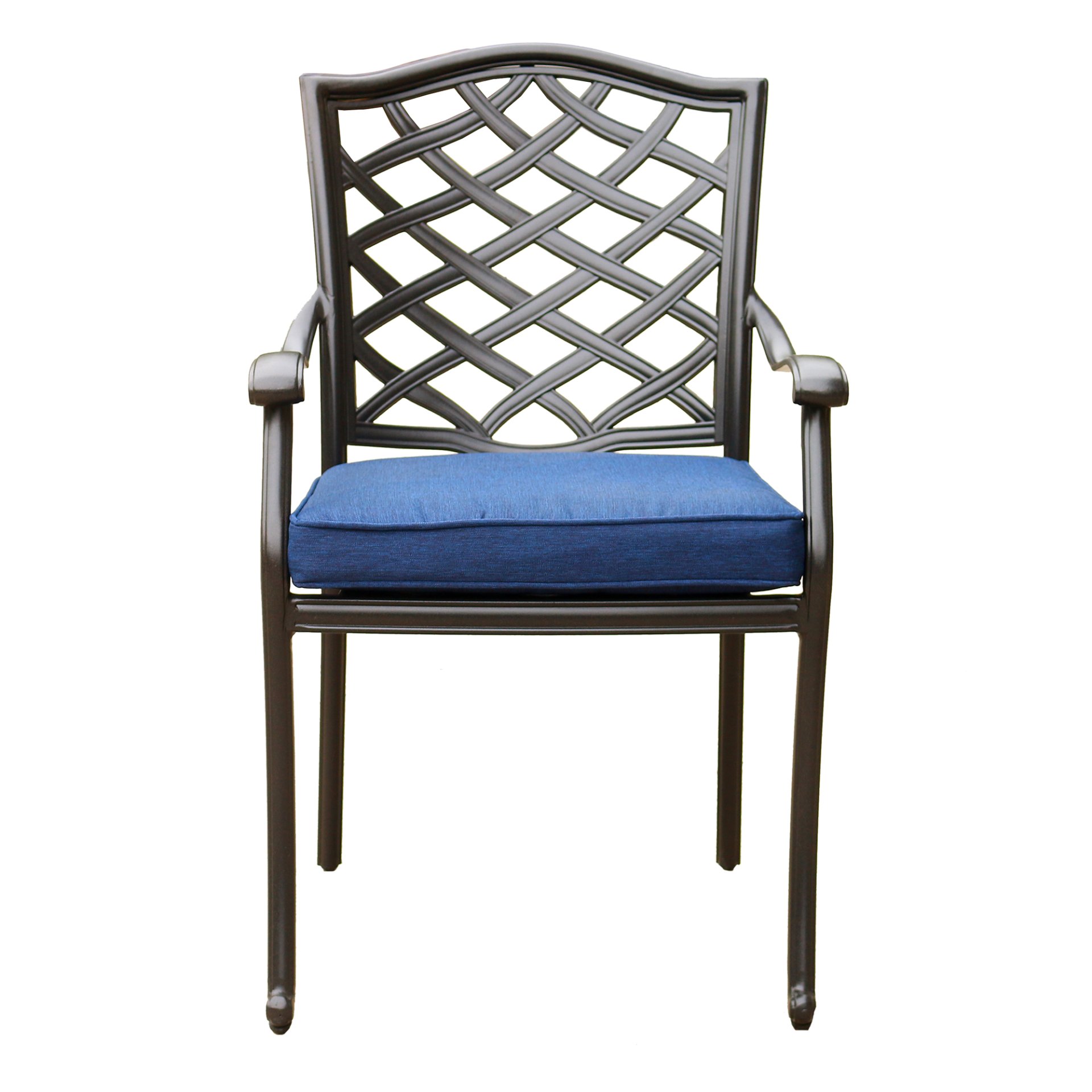 Outdoor Patio Aluminum Dining Arm Chair With Cushion (Set of 2) - Navy Blue - Image 5