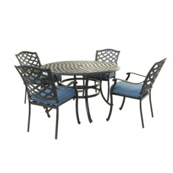 Aluminum 5 Piece Round Dining Set With 4 Arm Chairs - Sapphire Blue