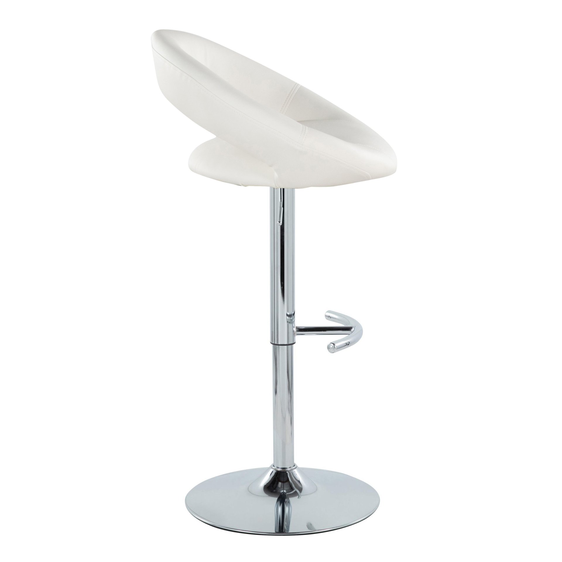 Posh - Contemporary Adjustable Barstool With Swivel With Rounded T Footrest (Set of 2) - Chrome / White - Image 3