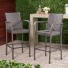 Outdoor Wicker Barstools Faux Rattan Iron Frame (Set of 2) - Gray - Image 2